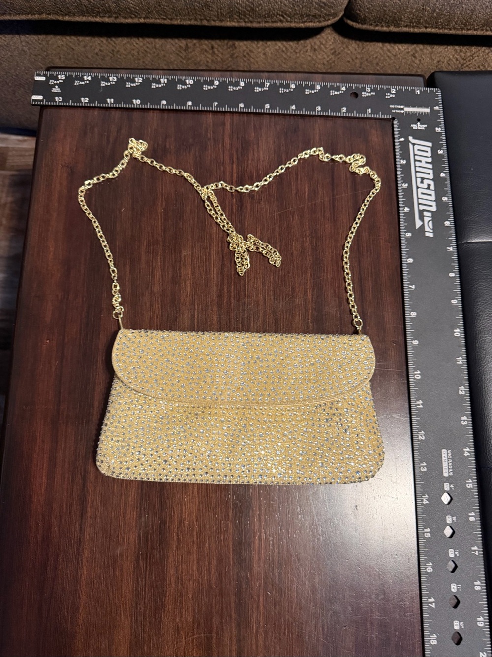 Jessica McClintock Gold Crystal-Embellished Evening Clutch with Chain